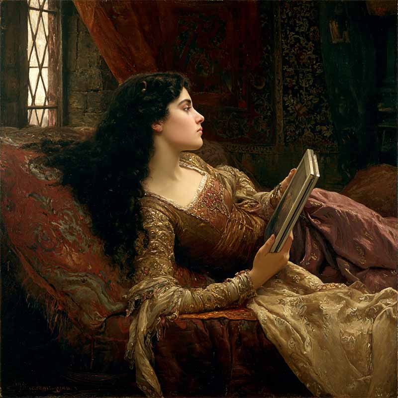 Juliet reading her tablet