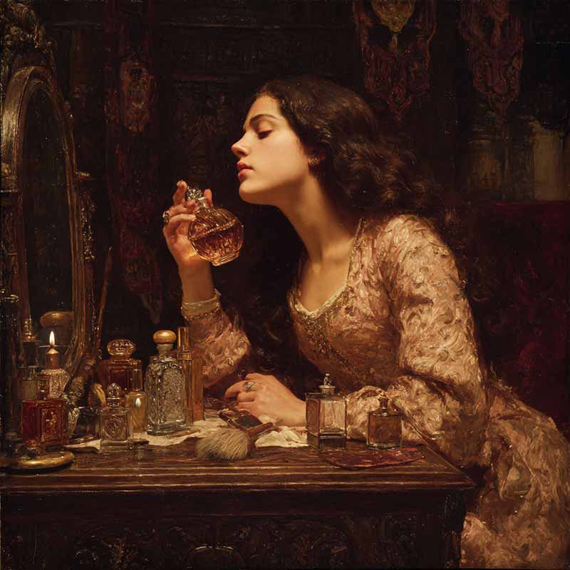 Juliet dabbing her skin with pretty smells